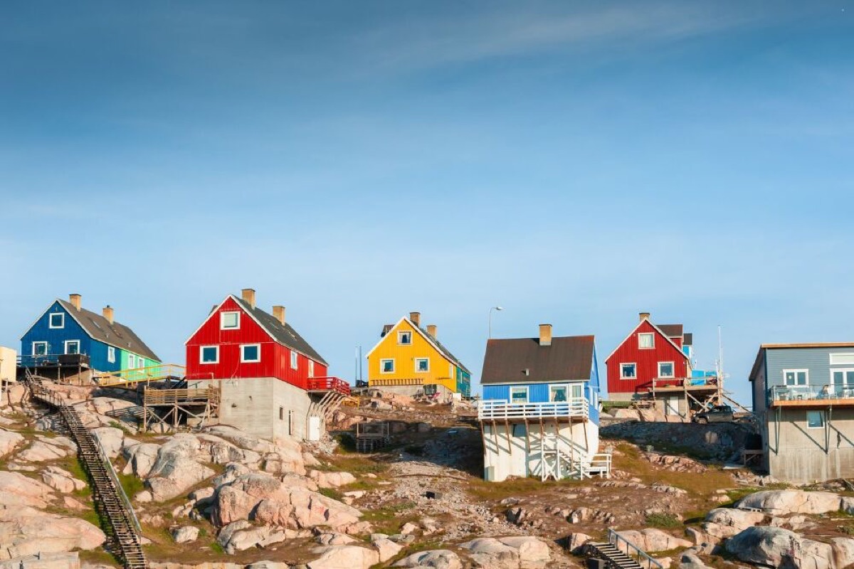Colorful houses on the shore of the Atlantic Ocean in Ilulissat